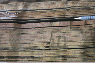 <p>Layers < 1cm in width. Alterations of thin layers of different lithologies are interbedded and are considered as one unit</p>