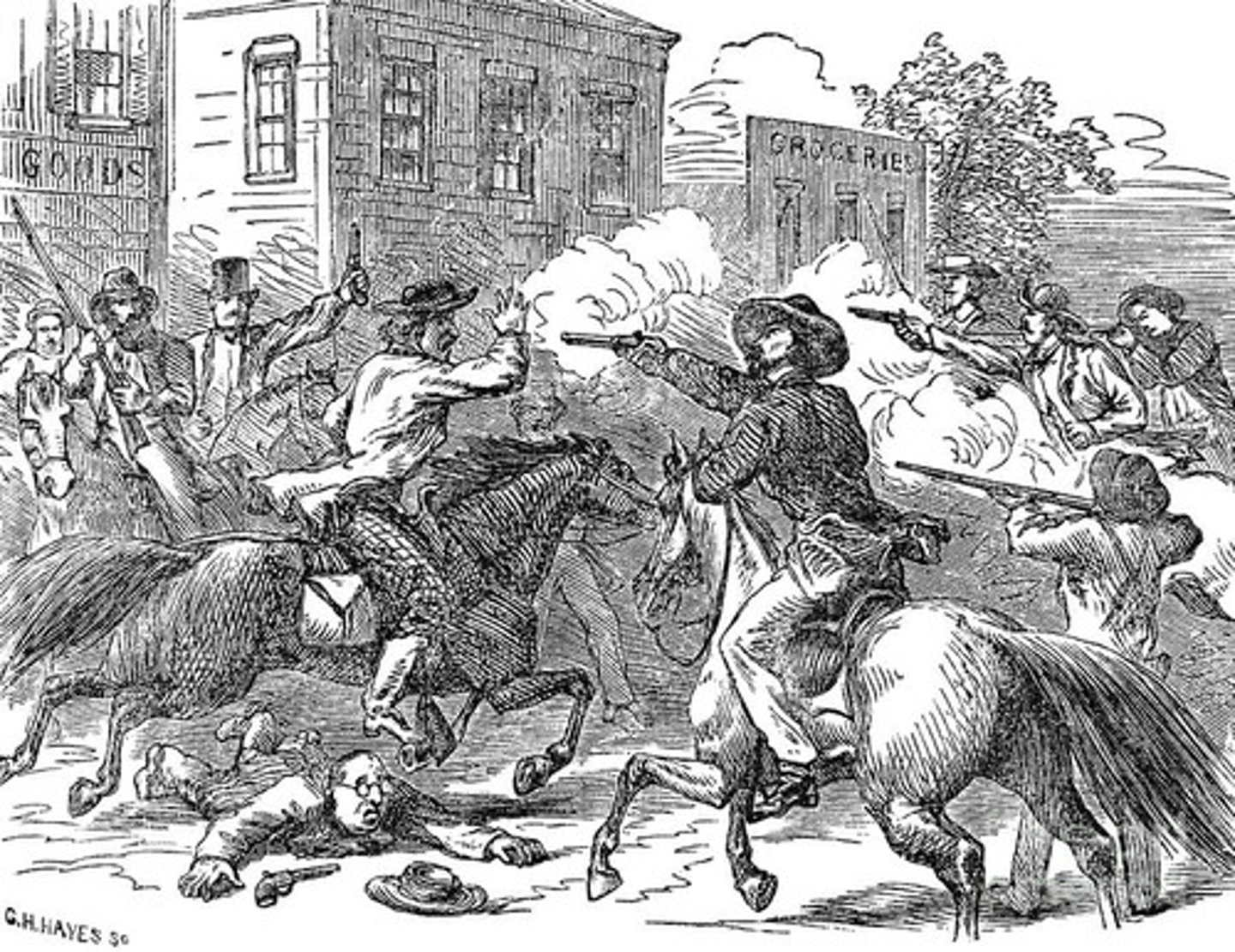 <p>(1856) a series of violent fights between pro-slavery and anti-slavery forces in Kansas who had moved to Kansas to try to influence the decision of whether or not Kansas would a slave state or a free state.</p>