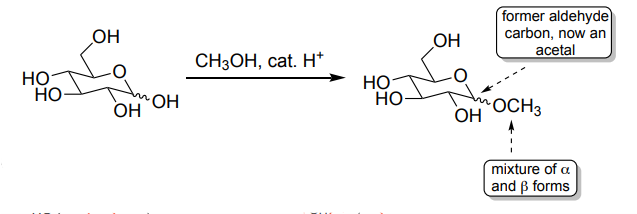 <ul><li><p>Carbonyl → <strong>acetal</strong> (protected form).</p></li><li><p>Hemiacetal intermediate.</p></li><li><p>Stable in base.</p></li><li><p>Deprotected with aqueous acid.</p></li></ul><p></p>