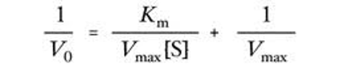 <p>-this equation is for a straight line (y=mx +b) where 1/V0 are the y values, 1/[S] are the x values, Km/Vmax is the slope of the line and 1/Vmax is the y intercept.</p>