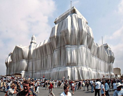 <p>“Wrapped Reichstag” Christo &amp; Jeanne-Claude, 1971</p>