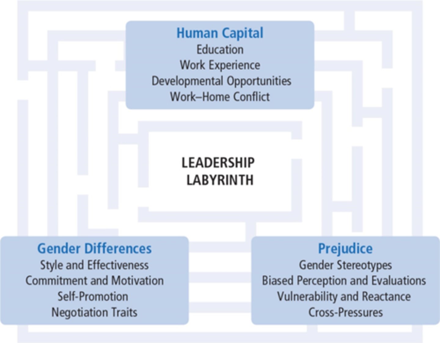 <p>-differences in women's and men's investments in human capital.</p><p>- gender differences between women and men</p><p>- prejudice and discrimination against female leaders</p>