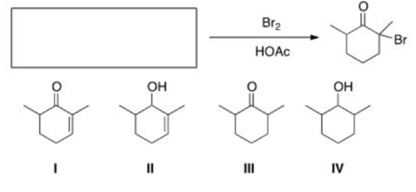 <p>What is the starting material in the following reaction?</p><p>A. I</p><p>B. II</p><p>C. III</p><p>D. IV</p>