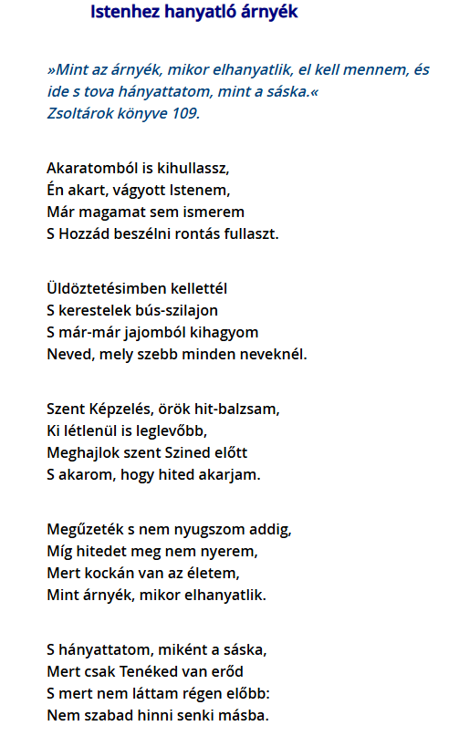 <p>Istenhez hanyatló árnyék</p>