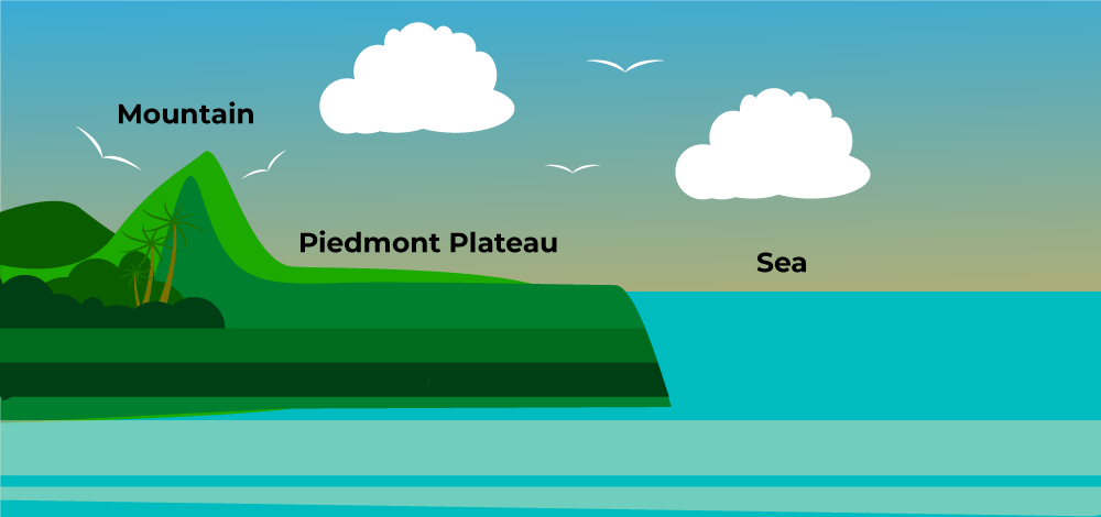 <p><span><span>a hilly, gently sloping region at the base of a mountain range, acting as a transition zone between mountains and flatter land like a coastal plain</span></span></p>