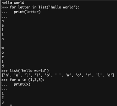 <p>call the iterator for us</p><p>can iterate through a data structure using ‘for’</p><p>for lists, sets and tuples this returns each element</p>