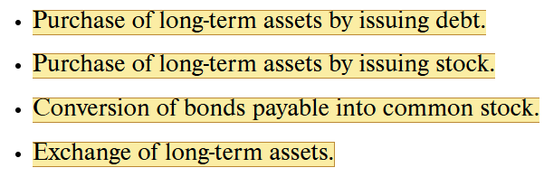 <p>no decrease/increase in cash; reported directly after the cash flow statement or in a note to the financial statements</p>