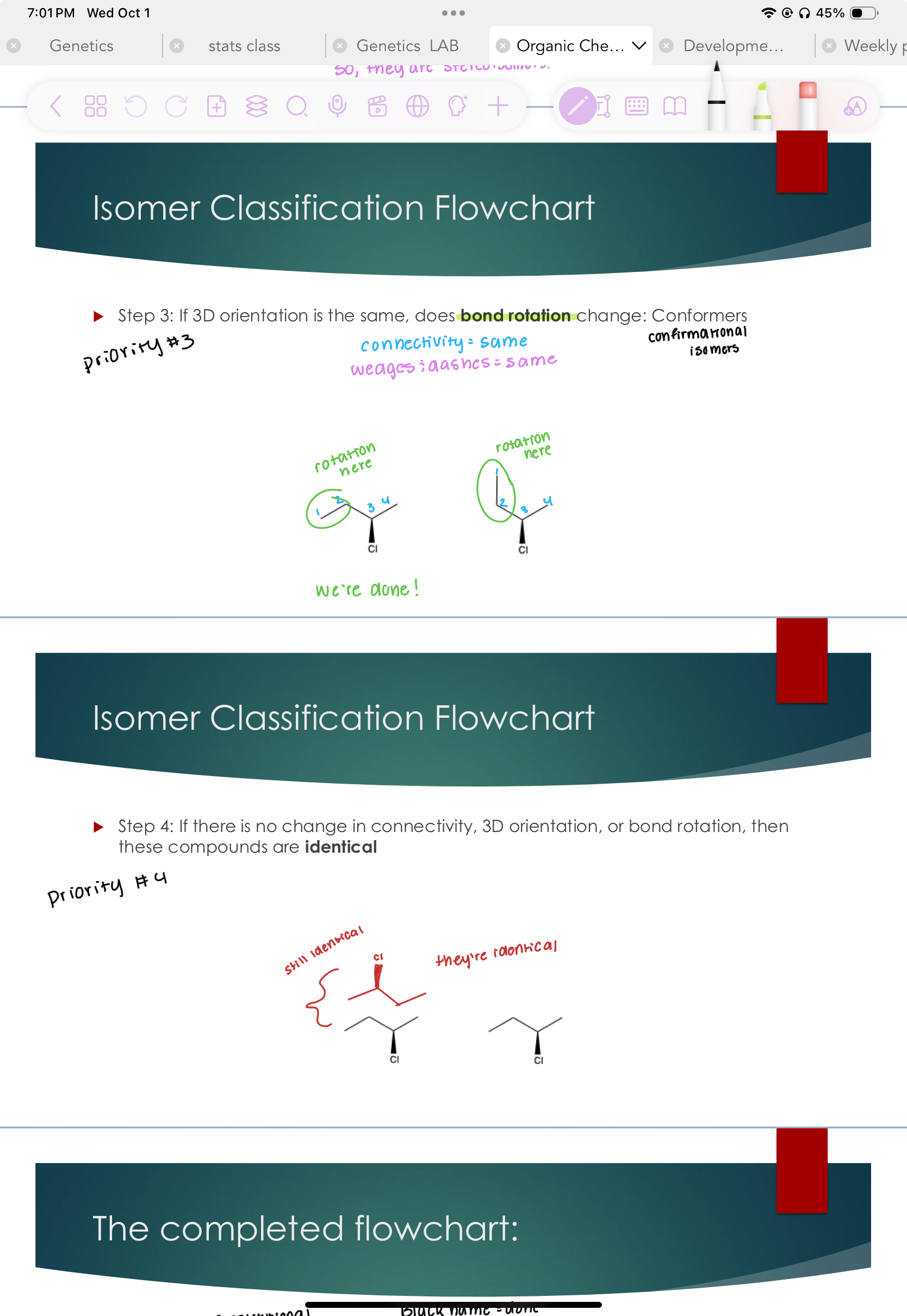 <p>Step 3: If 3D orientation is the same, does bond rotation change:</p><p><strong>#3 priority </strong></p>