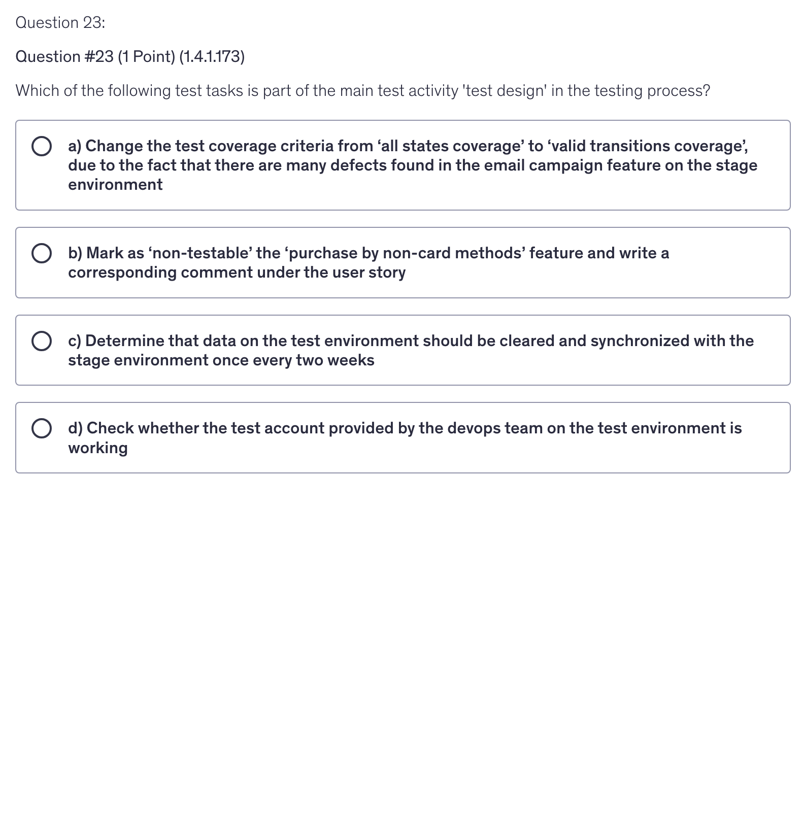 <p>Which of the following test tasks is part of the main test activity 'test design' in the testing process?</p>
