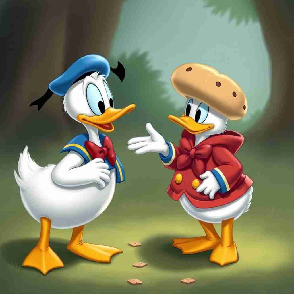 <p>Donald Duck talking to a cracker(Dad)</p>