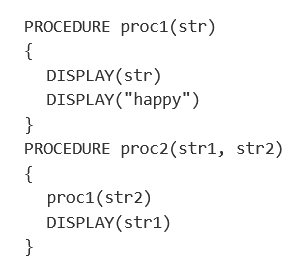 <p>What is displayed as a result of the procedure call proc2("birthday", "to you") ?</p>