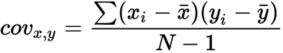 <ul><li><p>Essentially multiply the rows of the two columns together and add them. </p></li><li><p>cov(f1, f2) = first elem of f1 x first of f2 + second of f1 x second of f2….</p></li></ul><p></p>