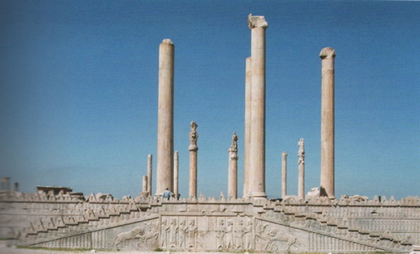 <p>Persian, 520-465 BCE, limestone, Persepolis. Columns and reliefs show unity and power of the Persian Empire.</p>