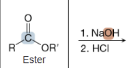 <p>What is the product of the reaction between an ester and NaOH (1st step) and HCl (2nd step)?</p>