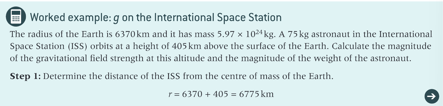 <p>worked example: g on the international space station </p>