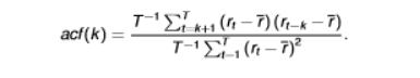 <ul><li><p>it is similar to the correlation formula</p></li><li><p>only applied to one variable and its own lag, instead of two variables</p></li><li><p>the numerator represents the autocovariance of returns <em>k </em>periods apart </p></li><li><p>the denominator represents the variance of returns</p></li></ul><p></p>
