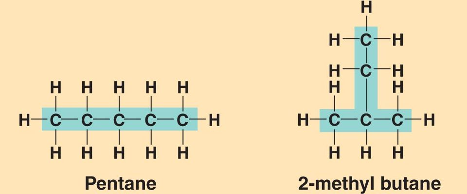 <p> One of two or more compounds that have the same number and kinds of atoms but with different geometric arrangements</p><p>Example: Pentane and 2-Methylbutane</p>