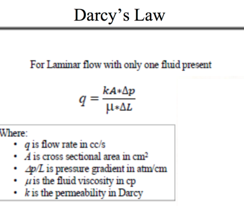 A mathematical equation stating that a volume of water, passing through a specified area of material at a given time, depends on the material's permeability and hydraulic gradient.