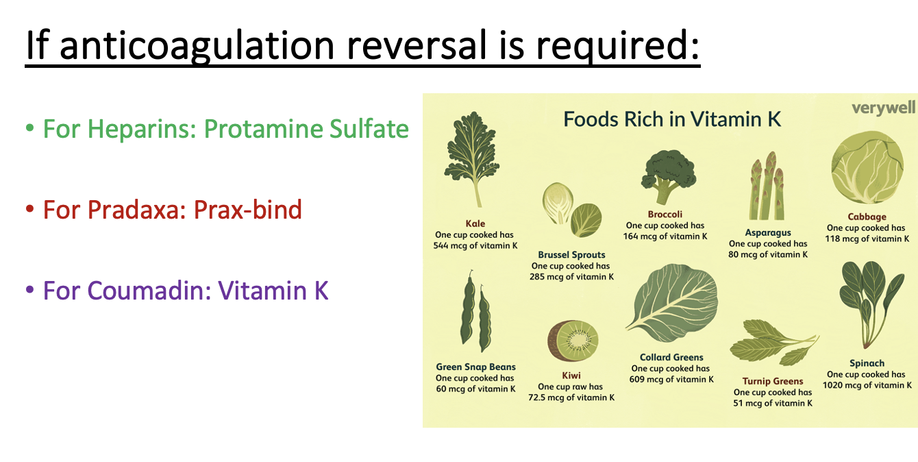 <p>Vitamin K</p><ul><li><p><span><span>All of your greens are rich in vitamin K and patients on coumadin should avoid them as it’ll increase clotting and fight warfarin</span></span></p></li></ul><p></p>