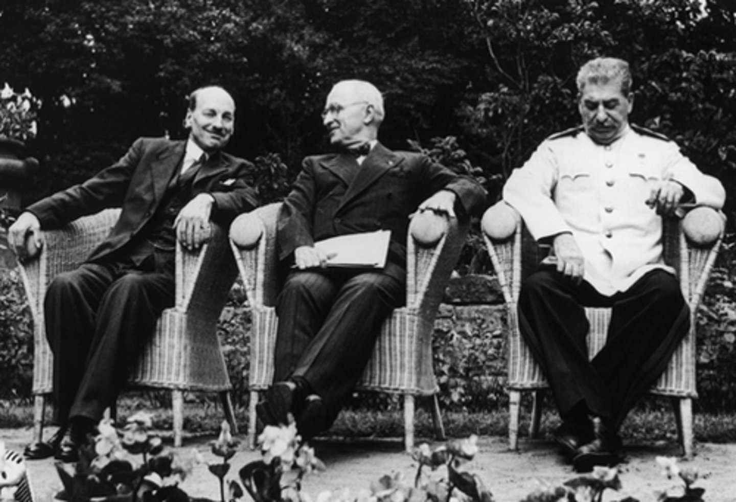 <p>July 26, 1945 - Allied leaders Truman, Stalin and Churchill met in Germany to set up zones of control and to inform the Japanese that if they refused to surrender at once, they would face total destruction.</p>