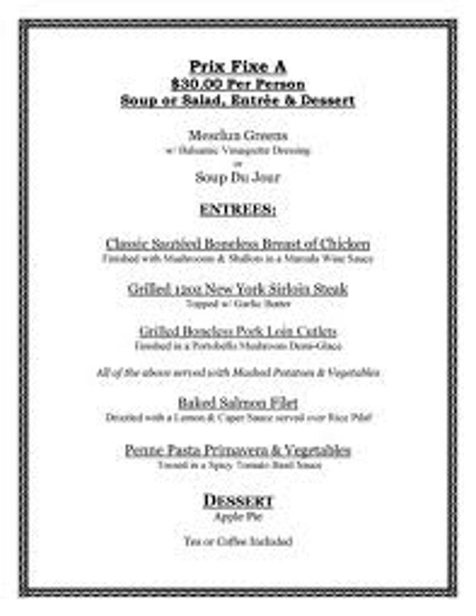 <p>the prix fixe menu</p>