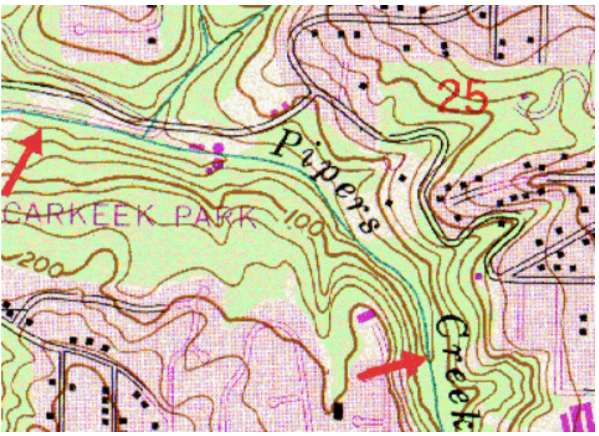 <p>What is the elevation difference between the two red arrows?</p>