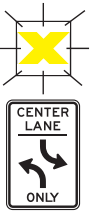 A flashing yellow "X" signal or two-way leftturn arrows mean that a driver is permitted to use the lane for a left turn. It is likely that you will be sharing the lane with left-turning vehicles coming from the opposite direction