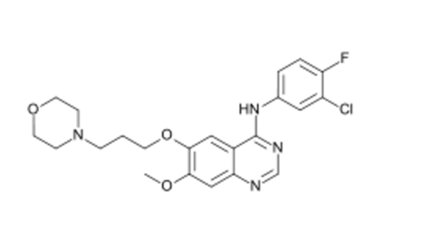 <p>Shown is a tyrosine kinase inhibiting drug that is used as an antineoplastic. Identify whether it is a 2-phenylaminopyrimidine or 4-anilinoquinazoline pharmacophore</p>