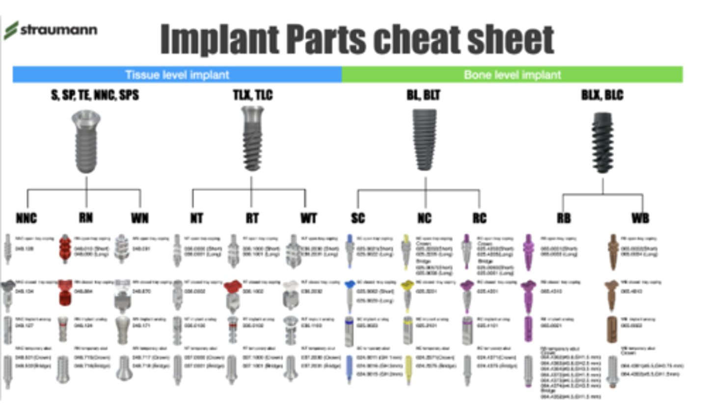 <p>Based on the chart, which connection can be for BLX implant (Straumann) ?</p><p>NT, RT, WT</p><p>SC,NC,RC</p><p>RB, WB</p><p>RN, WN</p>