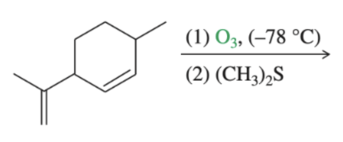 <p>alkene + (1) O3 (2) (CH3)S (also known as DMS)</p>