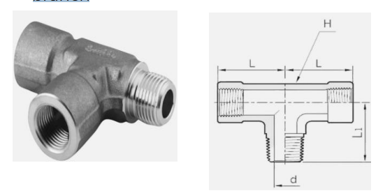 <p>A malleable iron fitting for threaded pipe in the form of a tee leaving outside thread on one and inside thread on the other branch</p>