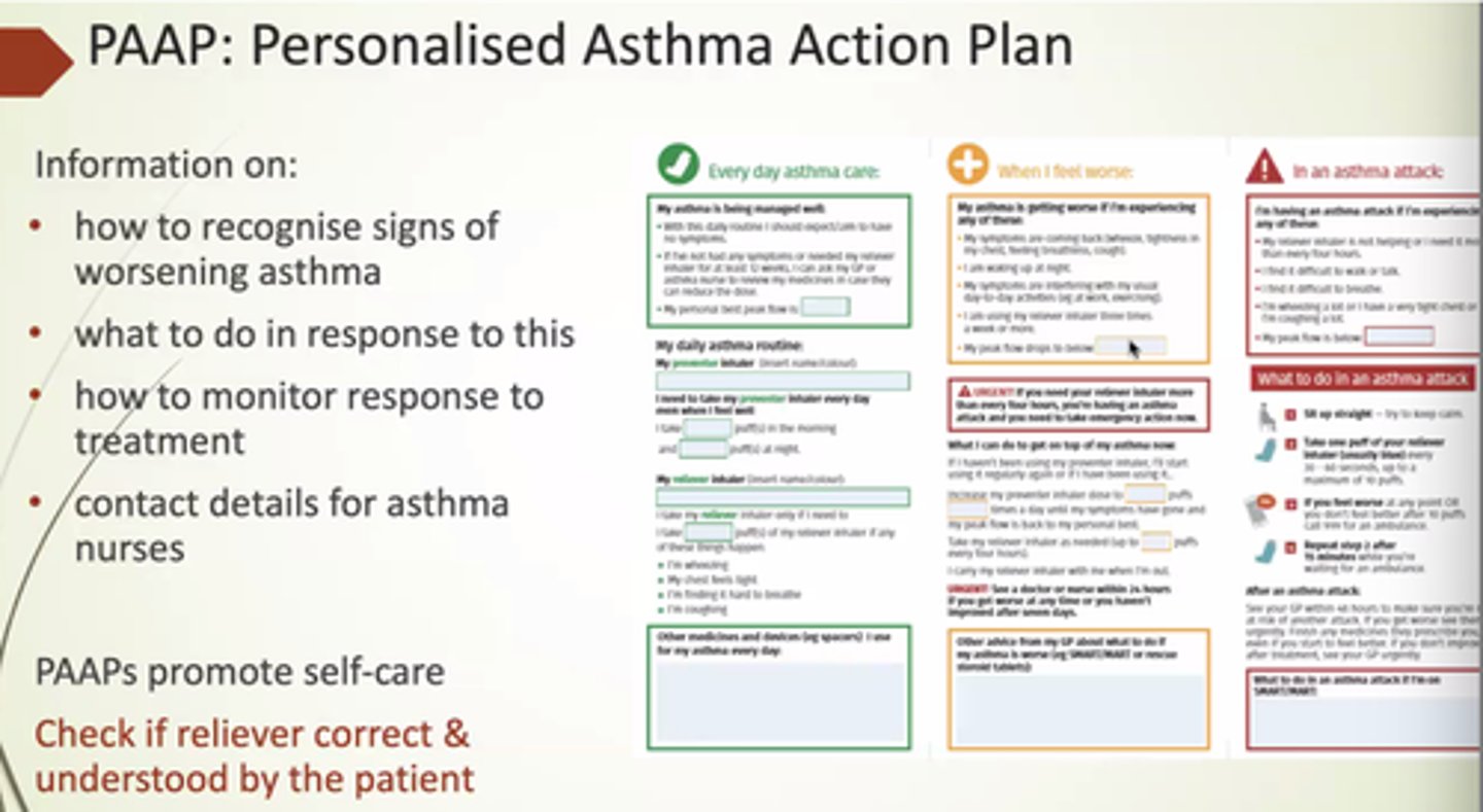 <p>- How to recognise signs of worsening asthma.</p><p>- How to respond.</p><p>- How to monitor response to treatment.</p><p>- Contact details for asthma nurses.</p>