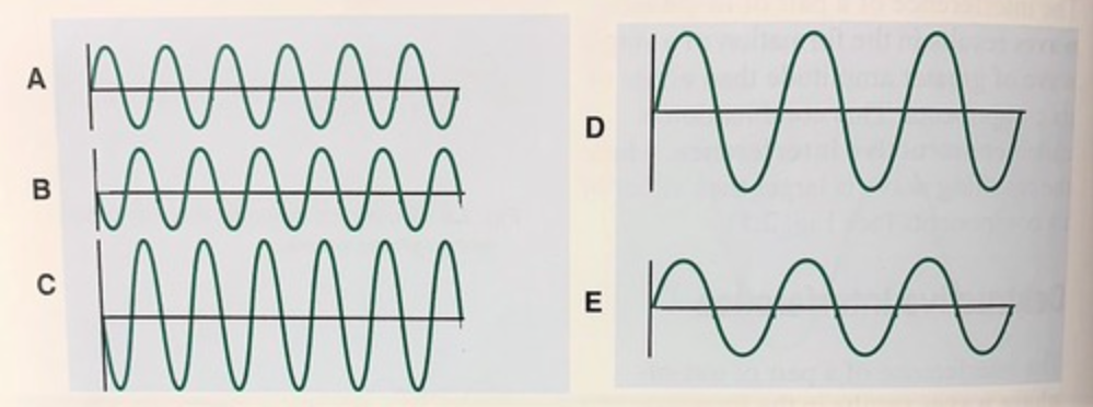 <p>Which of the following best describes waves B and C?</p>