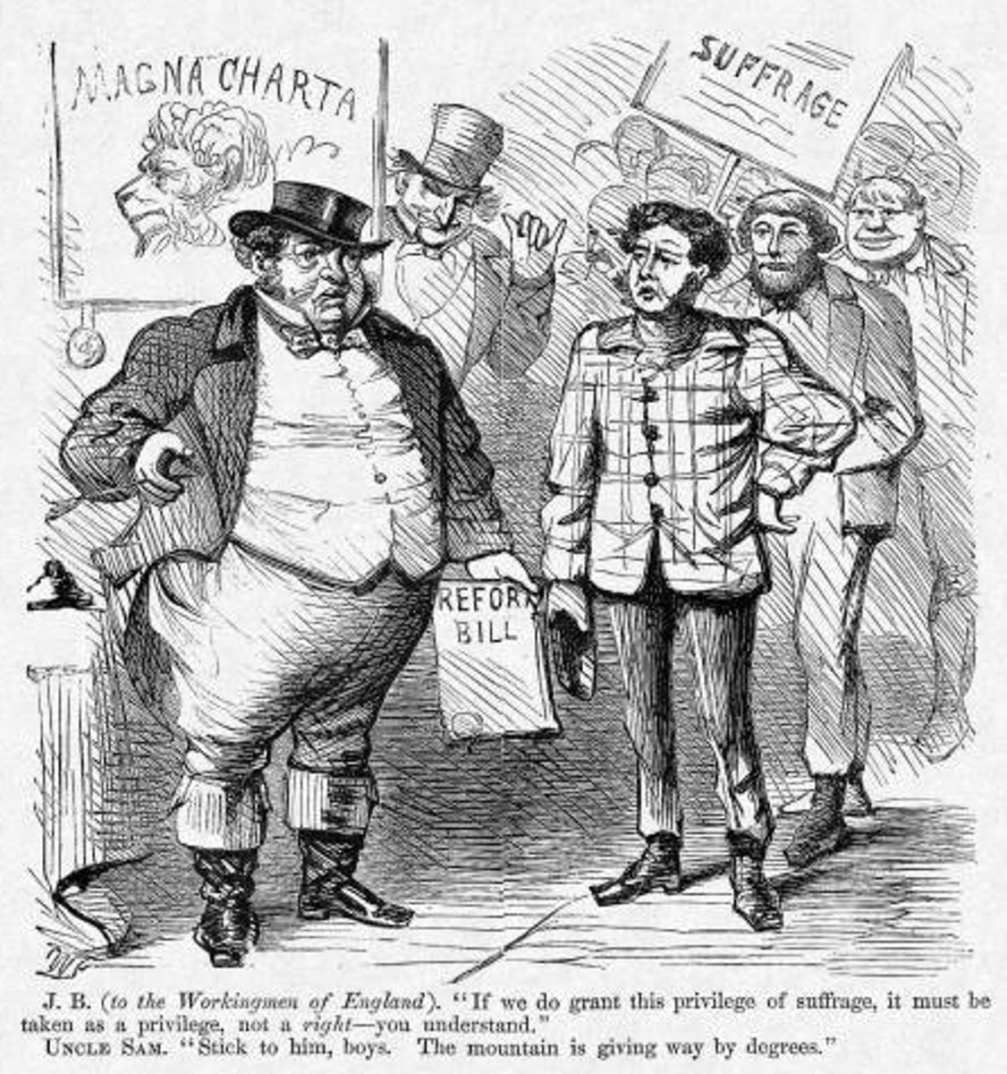 <p>Granted suffrage to all male British citizens, dramatically expanding the electorate. The success of the American democratic experiment, reinforced by the Union victory in the Civil War, was used as one of the arguments in favor of the Bill.</p>