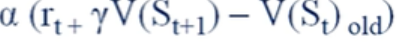 <p>RPE = [ r+yV(st+1) - V(stcurrent) ]</p><p>r+yV(st+1) > information about actual current outcome and future expectatoin</p><p>V(stcurrent) > current expectation</p><p>—</p><p>presence of the cue is a prediction error signal</p><p>—</p><p>yes!</p><p>on trial 1 state 10, PE = reward. over the trials, PE continues to decline at state 10 as prediction error is reduced.</p>