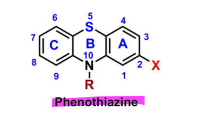 <ul><li><p>ring A&nbsp;</p><ul><li><p>EWG @C2/3 increase D2 receptor binding&nbsp;</p></li><li><p>polar @C2/3 decrease CNS effects&nbsp;</p></li><li><p>C1/4 substitution decrease activity&nbsp;</p></li></ul></li><li><p>ring B - @N10&nbsp;</p><ul><li><p>need 3C spacer; anything else decreased activity&nbsp;</p></li><li><p>tertiary amine better activity&nbsp;</p></li><li><p>piperazine > piperidine > aliphatic amine&nbsp;</p></li><li><p>hydroxypiperazines > alkyl piperidine&nbsp;</p></li></ul></li><li><p>ring C</p><ul><li><p>unsubstituted at all positions&nbsp;</p></li></ul></li></ul><p></p>