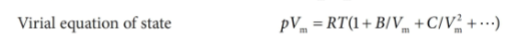 <p>Empirical extension of the perfect gas equation that summarises the behaviour of real gases over a range of conditions</p>