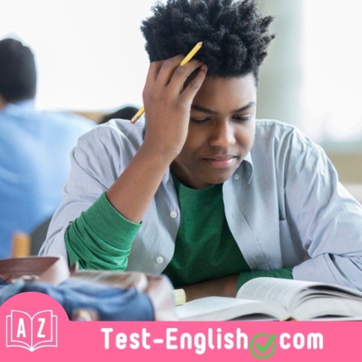 <p>He is _____ (or 'reviewing' / 'studying') for his exam.</p>
