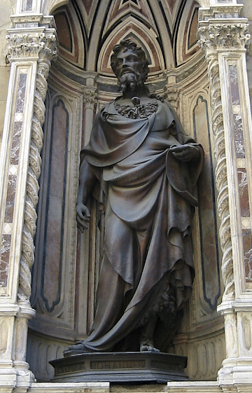 <p>Lorenzo Ghiberti, St John the Baptist for clothmakers guild 1412-17</p>
