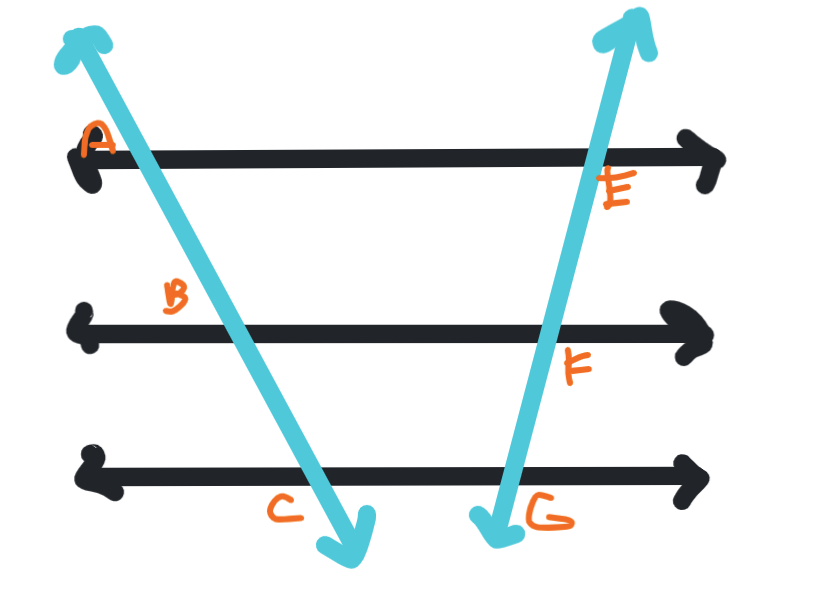 <p>What do we know about this set of parallel lines?</p>