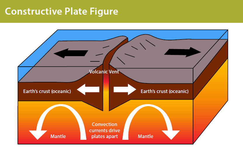 <p>Where two plates are moving away from each other. Magma rises from the mantle to fill the gap and cools, creating new crust.</p><p>Example: Iceland</p>