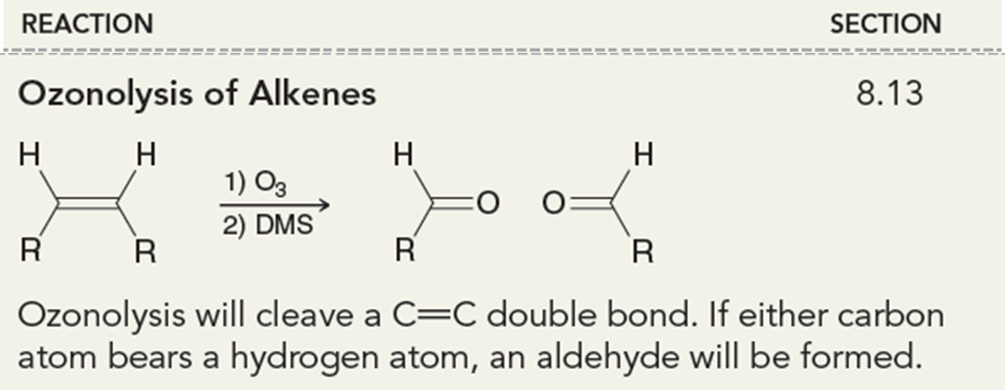 <p>This will cleave a C=C double bond. This can form two aldehydes, two ketones, or one of each. </p>