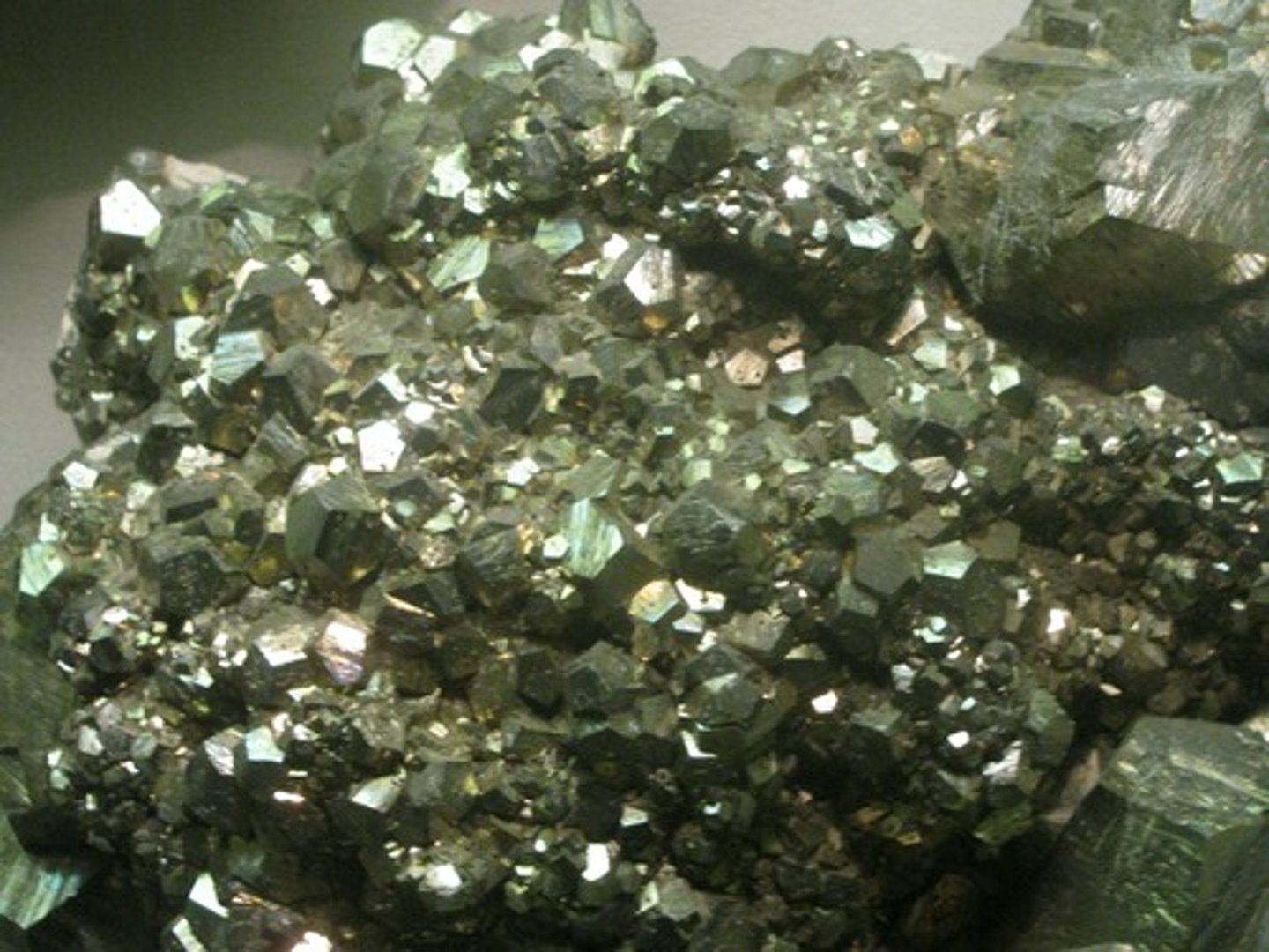 <p>Mineral</p><p>Color: brassy yellow</p><p>Streak: greenish-black</p><p>Layers:</p><p>Texture:</p><p>Shiny: shiny metallic</p><p>Hardness: Moh's scale 6</p><p>Other:</p><p>Looks like gold, also called "fools' gold"</p>