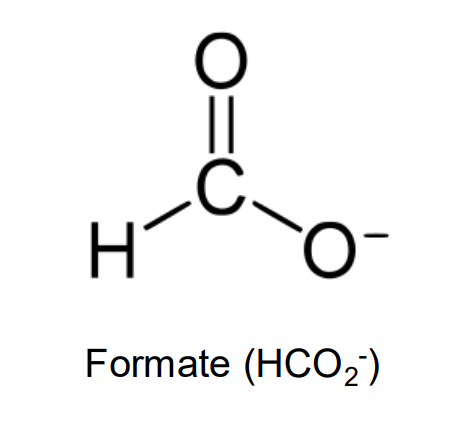 <p>important single-carbon anion, being the deprotonated conjugate base of formic acid (H<sub>2</sub>CO<sub>2</sub>)</p>