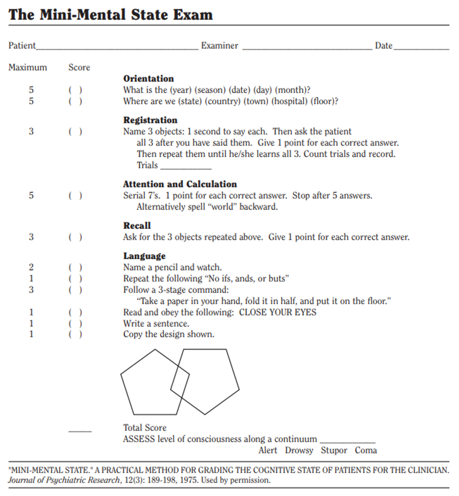 <ul><li><p><span style="font-family: "Century Gothic";">Focus on memory, language skills, attention level, and ability to engage in mental tasks</span></p></li><li><p><span style="font-family: "Century Gothic";">Can be modified for use in children over the age of 4</span></p></li></ul><p></p>