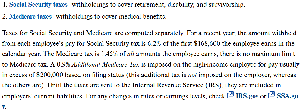 <p>Taxes assessed on both employers and employees; for Social Security and Medicare programs. </p>