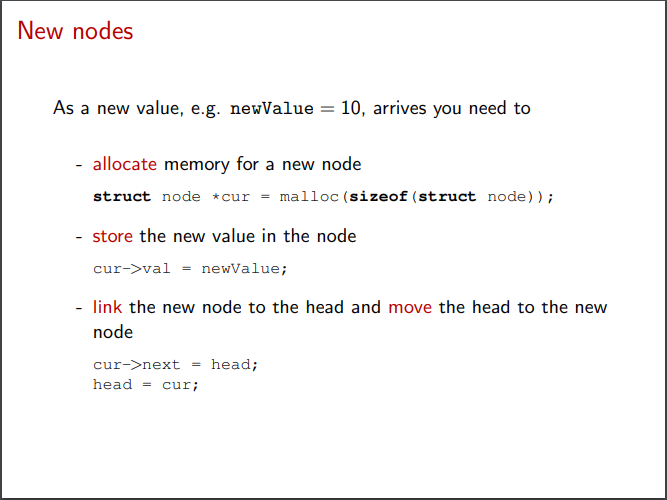 <p>New nodes and Creating the list</p>