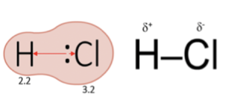 <p>difference in electronegativity between atoms either side of bond, uneven pull of electron distribution (dipoles)</p>