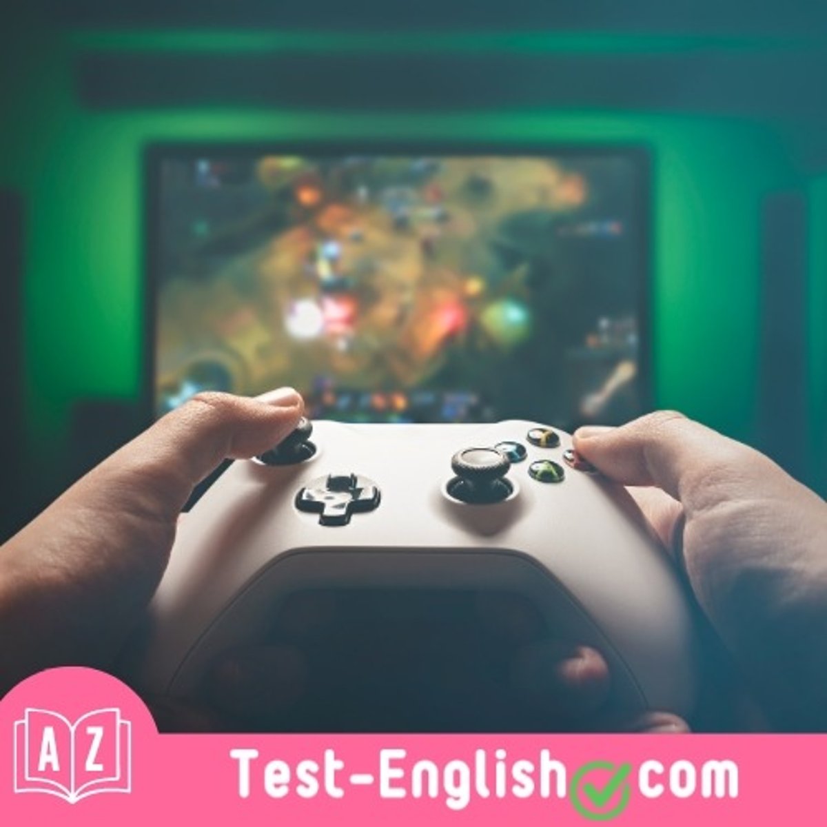 <p>Lucy is crazy about _____ and spends hours on her console. (3 words)</p>