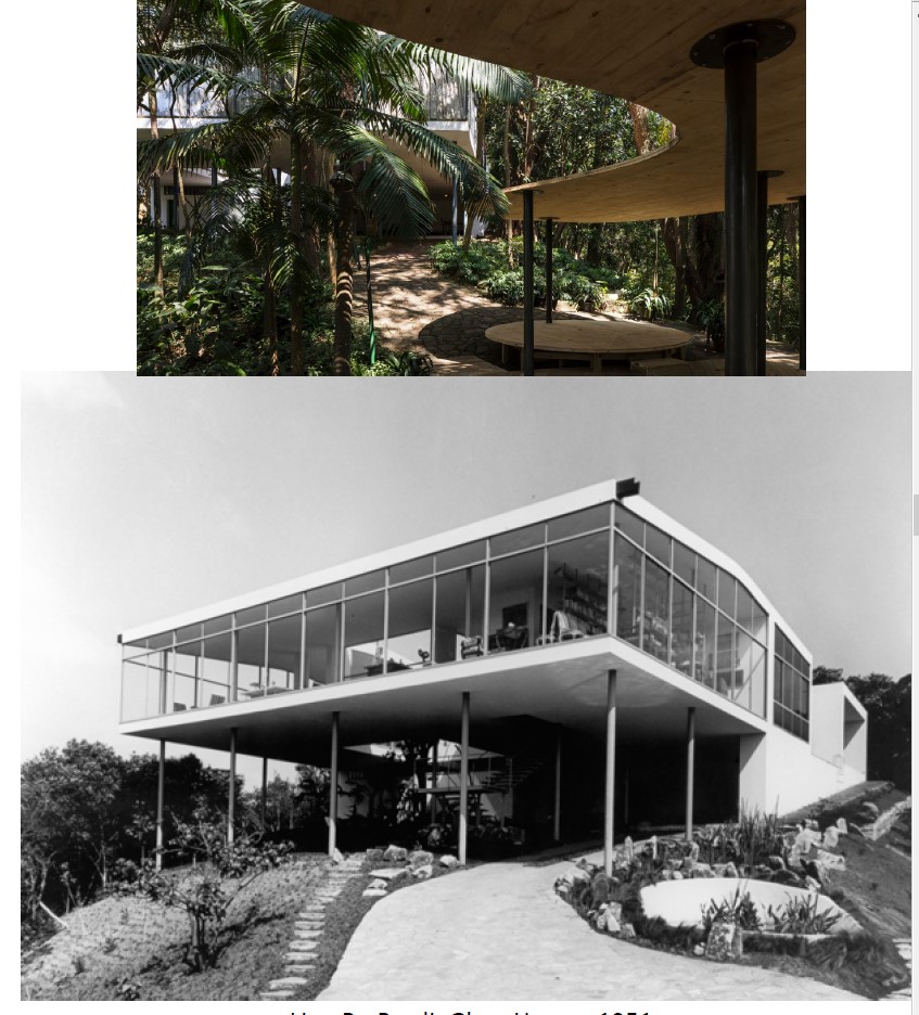 by Linda Bo Bardi
as transparent as Mies’s Farnsworth House, but responds to site conditions, slope, and vegetation –example of Modernism interpreted in local key